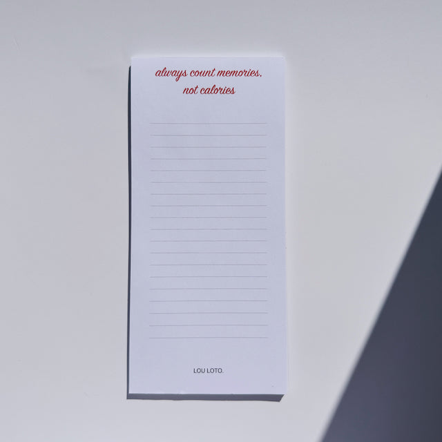 Notizblock, memories - not calories