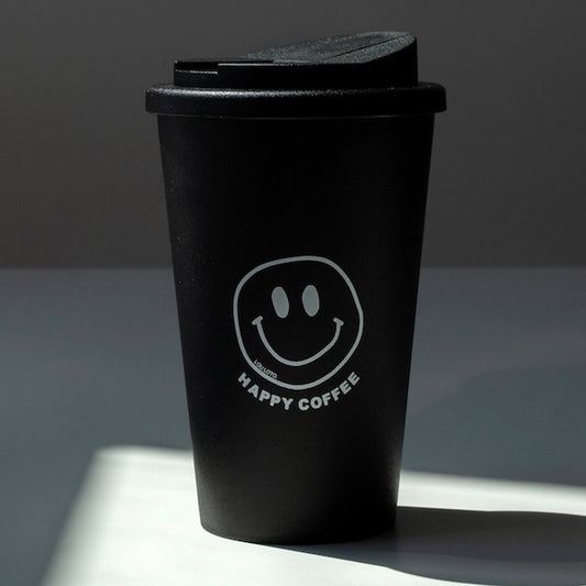Happy Coffee To go: Schwarzer Becher mit Print